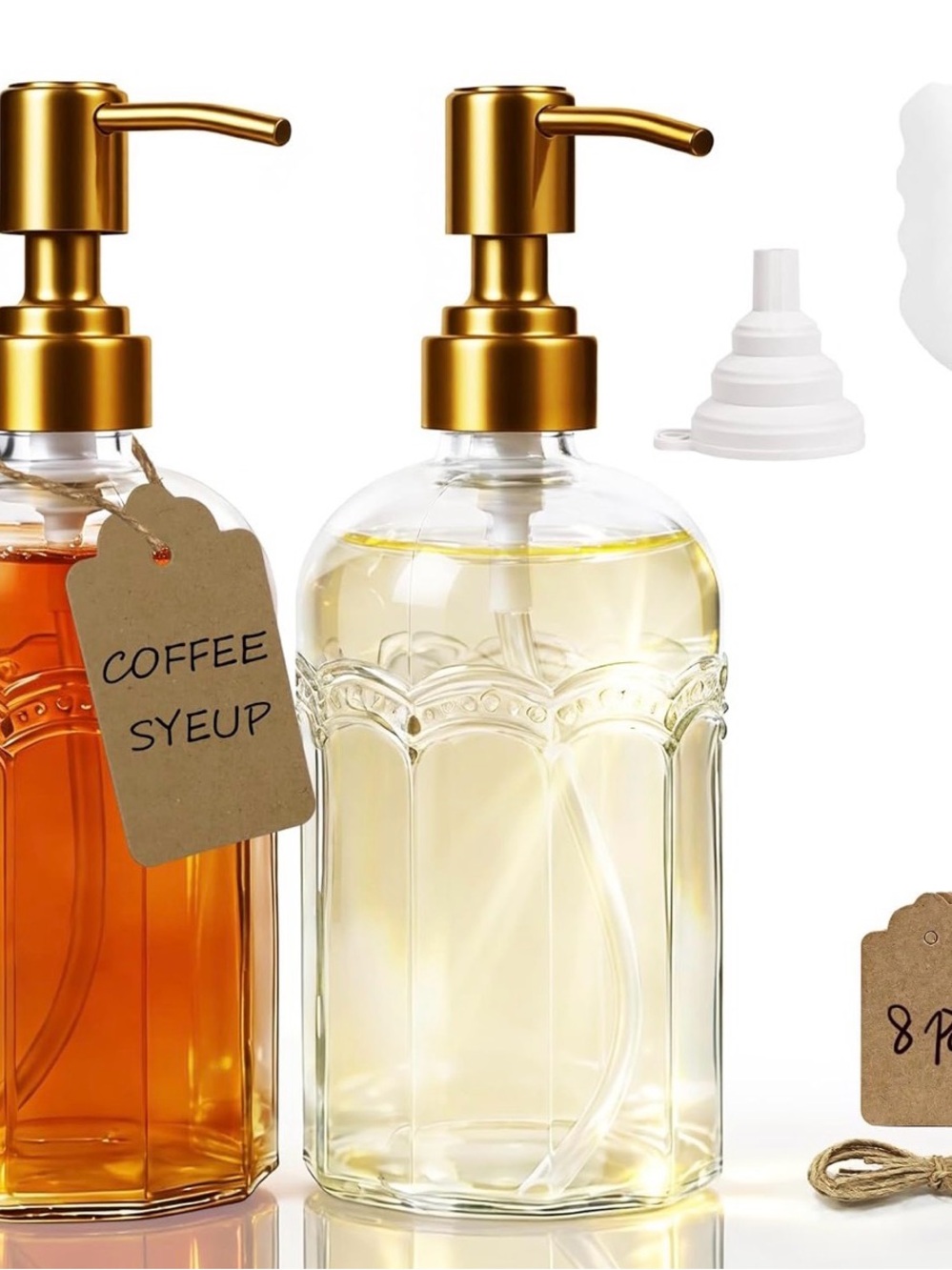 Gold Pump Clear Glass Soap Dispenser - Elegant Bath & Body Bottle